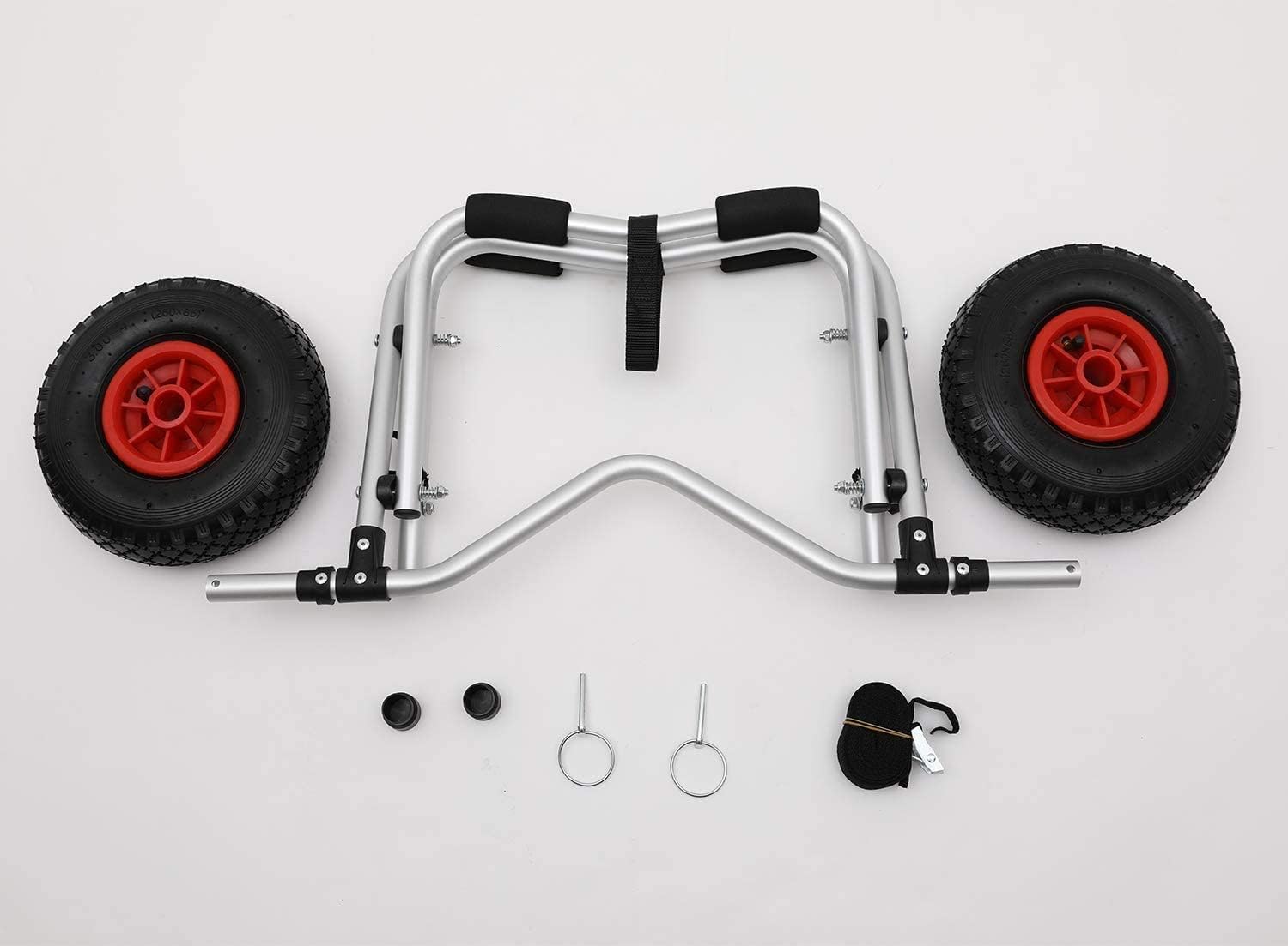 Kayak Cart Canoe Boat Carrier Dolly Trailer Transport Inflation Tires Wheel Portable Folding Universal Plug Pin Aluminum Alloy Kayak Trailer (Black+Silver)