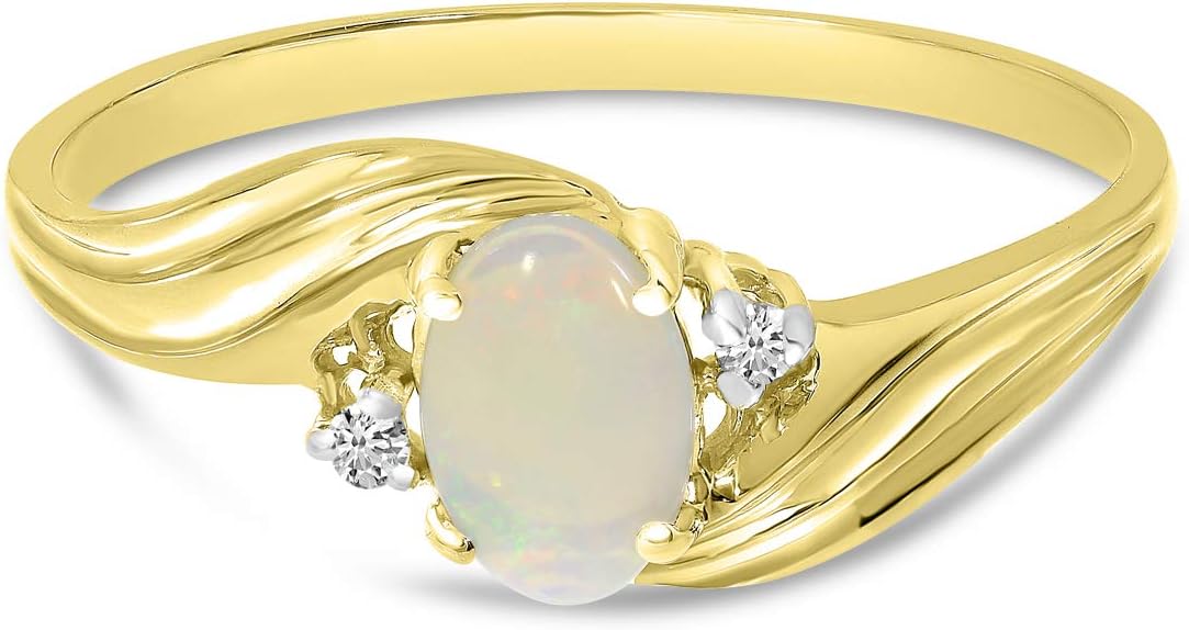 10k Yellow Gold Oval Opal And Diamond Ring