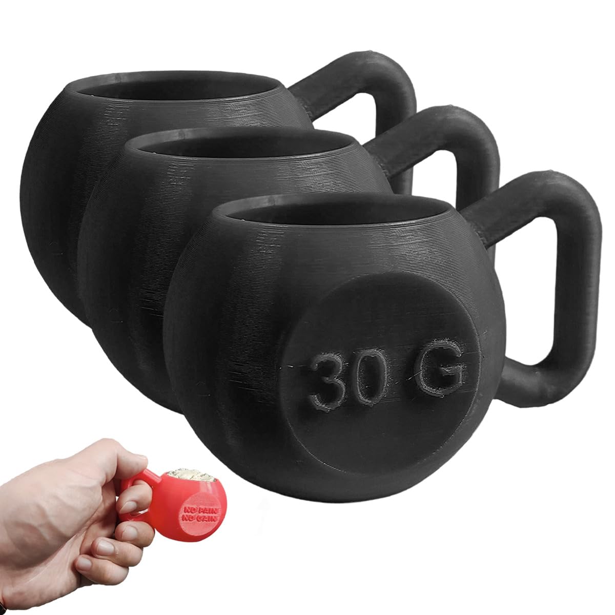 Kettlebell Protein Scoop (30G), Funny Measuring Scoop for Protein Powder, Coffee, Grains, Novelty Little kettle bell Weightlifting Gift for Weightlifter, Fitness Enthusiast, Gym Rat (Black,3-Pack)