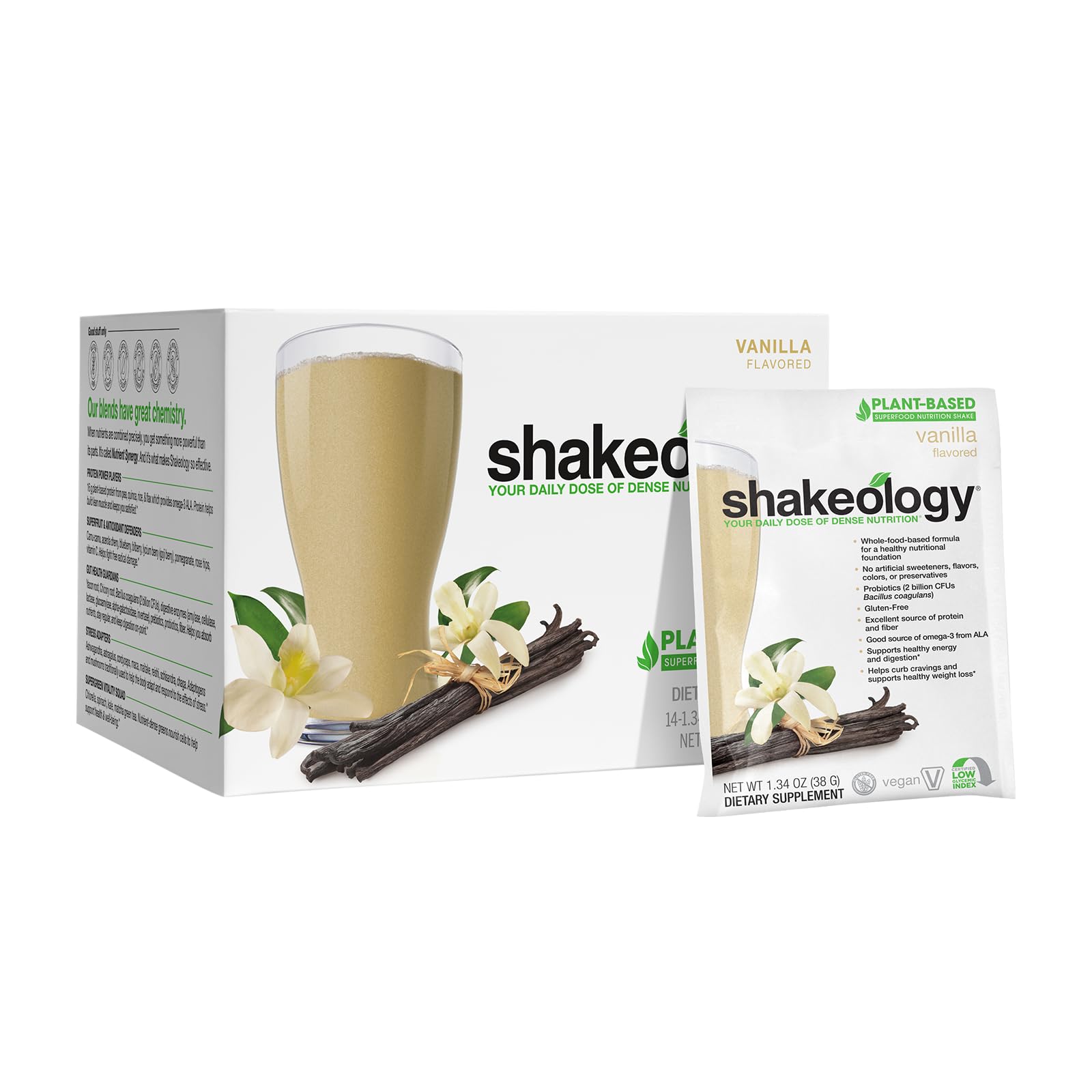 BODi Shakeology Plant-Based Vegan Protein Powder – Gluten-Free Superfood Shake with Vitamins & Minerals – Helps Support Healthy Weight Loss & Gut Health, Vanilla, 14 Individual Packets
