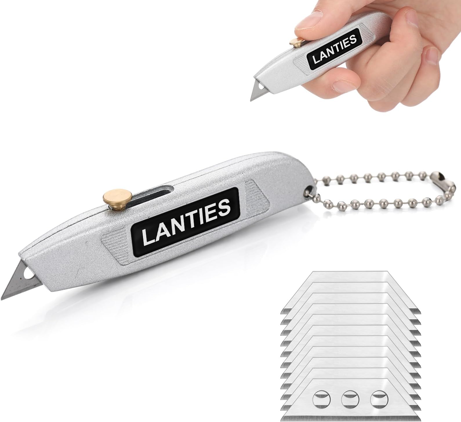 10 Pcs Mini Retractable Utility Knife with 20 Pcs Carbon Steel Blades Set Three-position Retractable Box Cutter on Keychain Small Pocket Knives for Cardboard Carpet Drywall