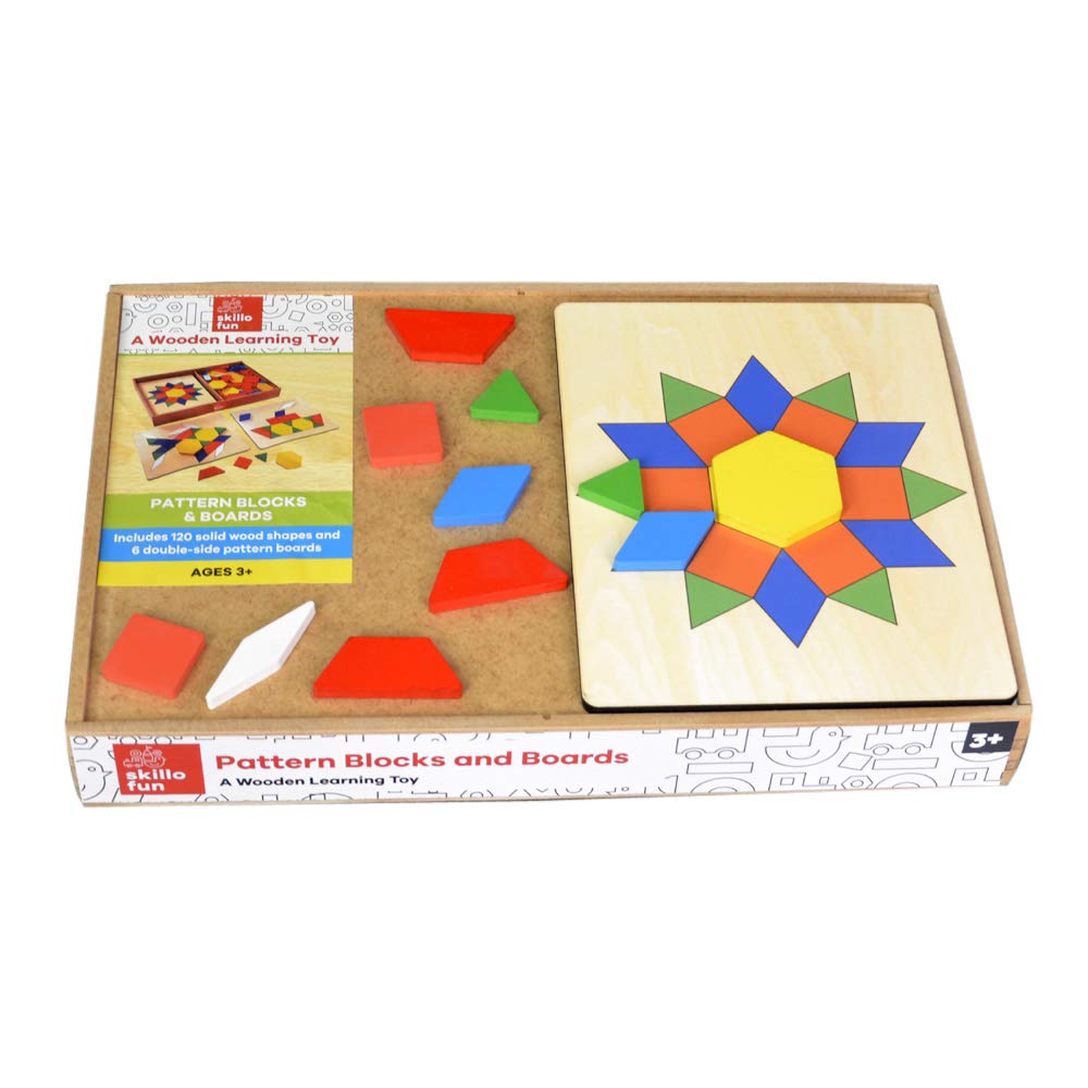 Skillofun Wooden Pattern Blocks and Boards (120 Shapes, 6 Boards,12 Patterns, Storage Box with lid, 3+ Years) Learning Activity for Maths Manipulative, Spatial Awareness- Multi Color… (B08DL26JWF) Amazon Price History, Amazon Price Tracker