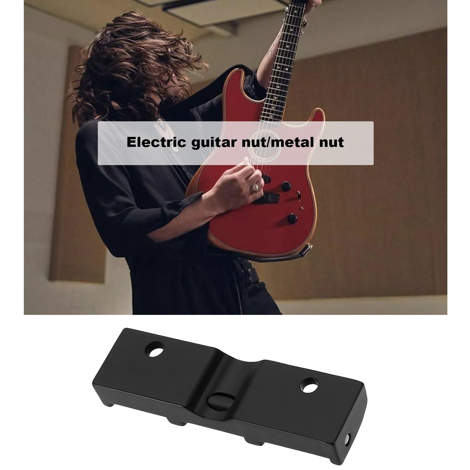 The Lord of the Tools 43mm Guitar Nut 6 String Zinc Alloy Guitar Roller Nut 3 Saddles with Screws Compatible with Strat Compatible with Tele Electric Guitar Black