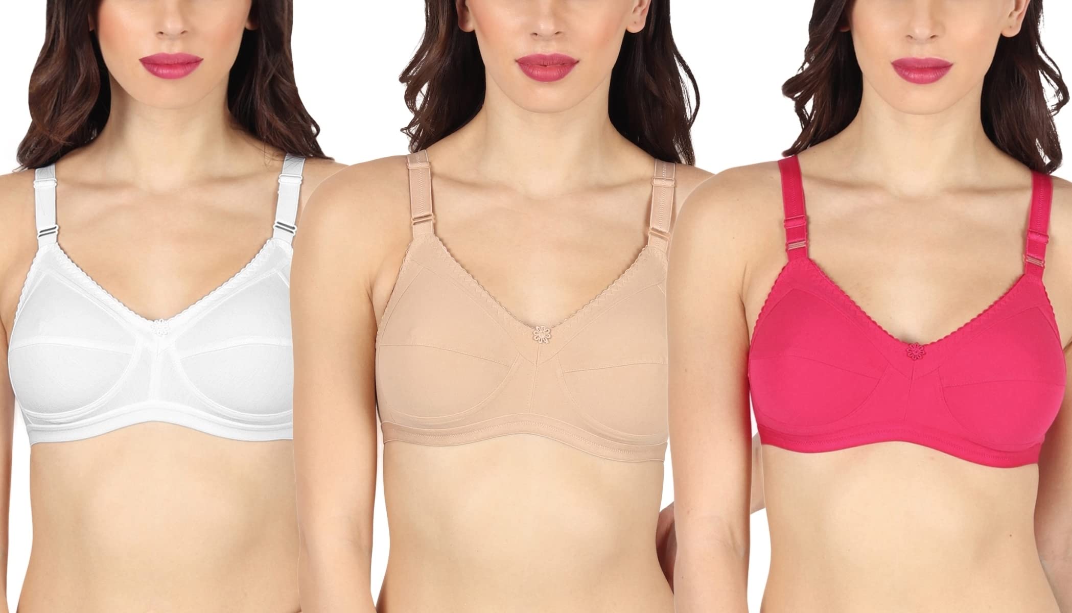 Teeny Bopper Women's Cotton Full Coverage Non Padded Non Wired Bra (Pack of 3)