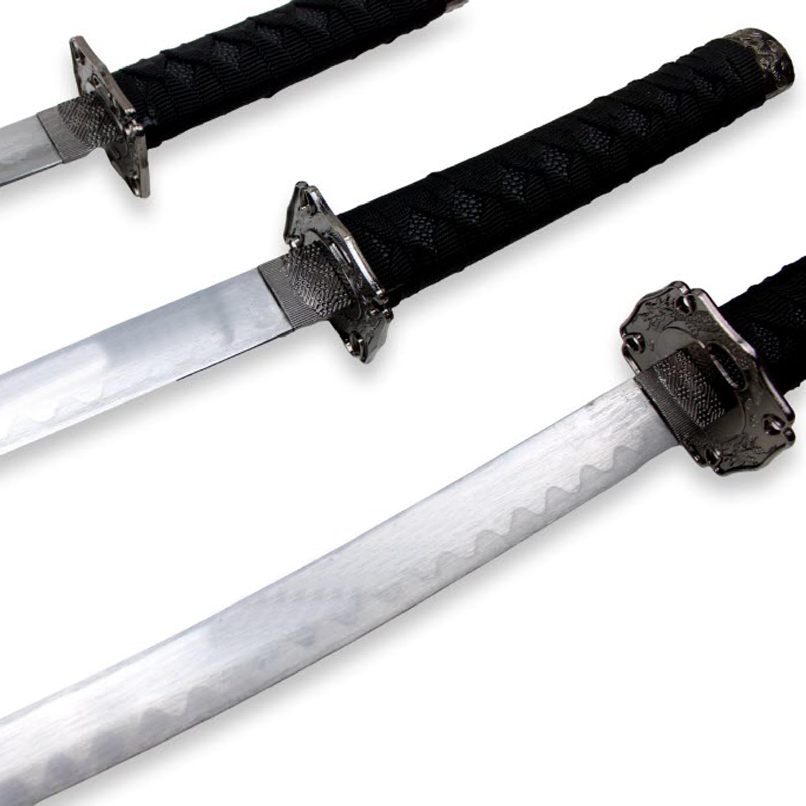 Set de katanas samurái Dragón Negro, juego de 3 espadas acero 1095 52/75/100 cm, entrenamiento y colección