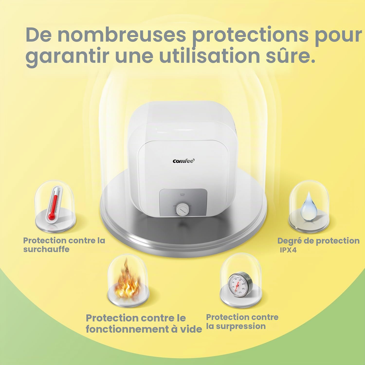COMFEE Chauffe-eau électrique 10 l D10-15VD1OW sous l'évier, avec réservoir d'eau, léger, compact, facile à installer, idéal pour une petite famille