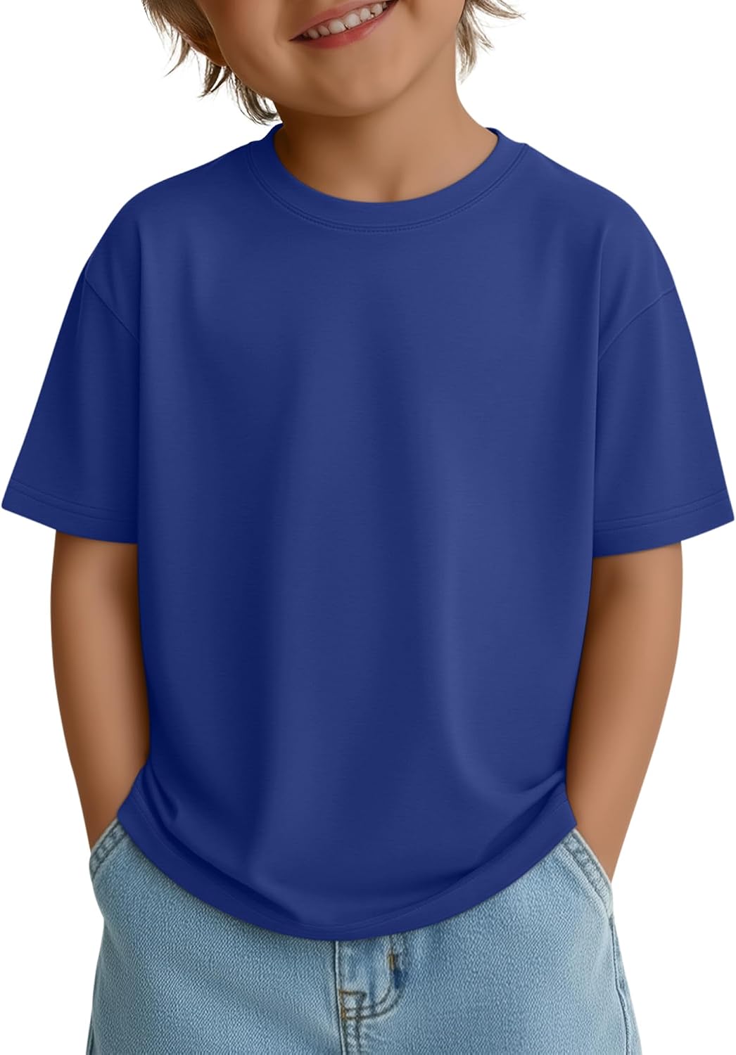 Toddler Boys Short Sleeve Top Crew Neck Loose Fit Casual Shirt Soft Basic Plain Summer Kids Baby Tee