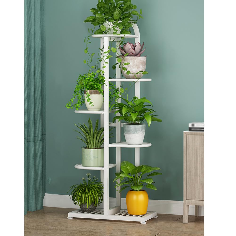 YUANCHUTOP Stylish Multi-Tiered Metal Plant Stand, 18"x8.6"x45.6", Tall Flower Pot Rack for Balcony, Garden, Living Room - Elegant Indoor/Outdoor Planter Holder, White