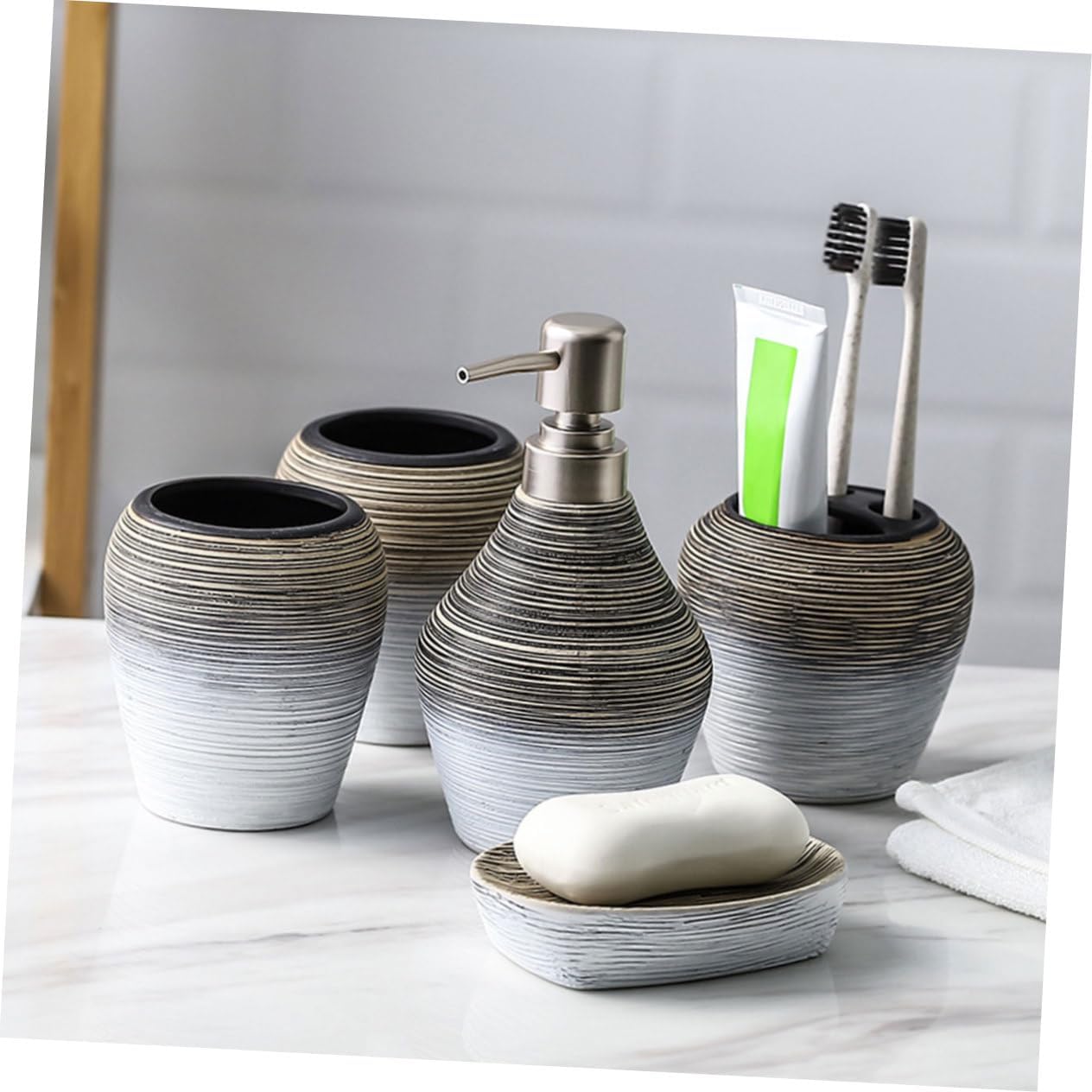 5pcs Home Gargle Cup Ceramic Toothbrush Holder Brush Soap Travel Storage