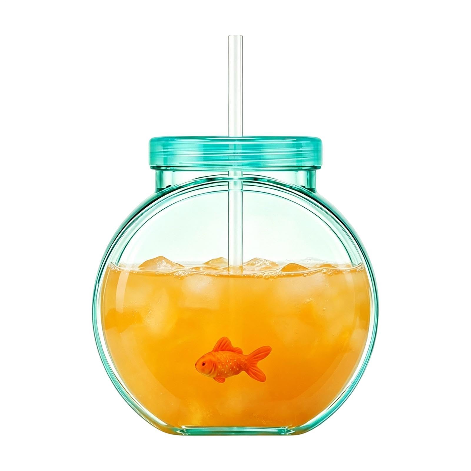 Bols à poisson pour boissons, portables et réutilisables avec paille et couvercle, pour cocktail, jus, soda, limonade, activités familiales, fêtes sur la plage, événements scolaires