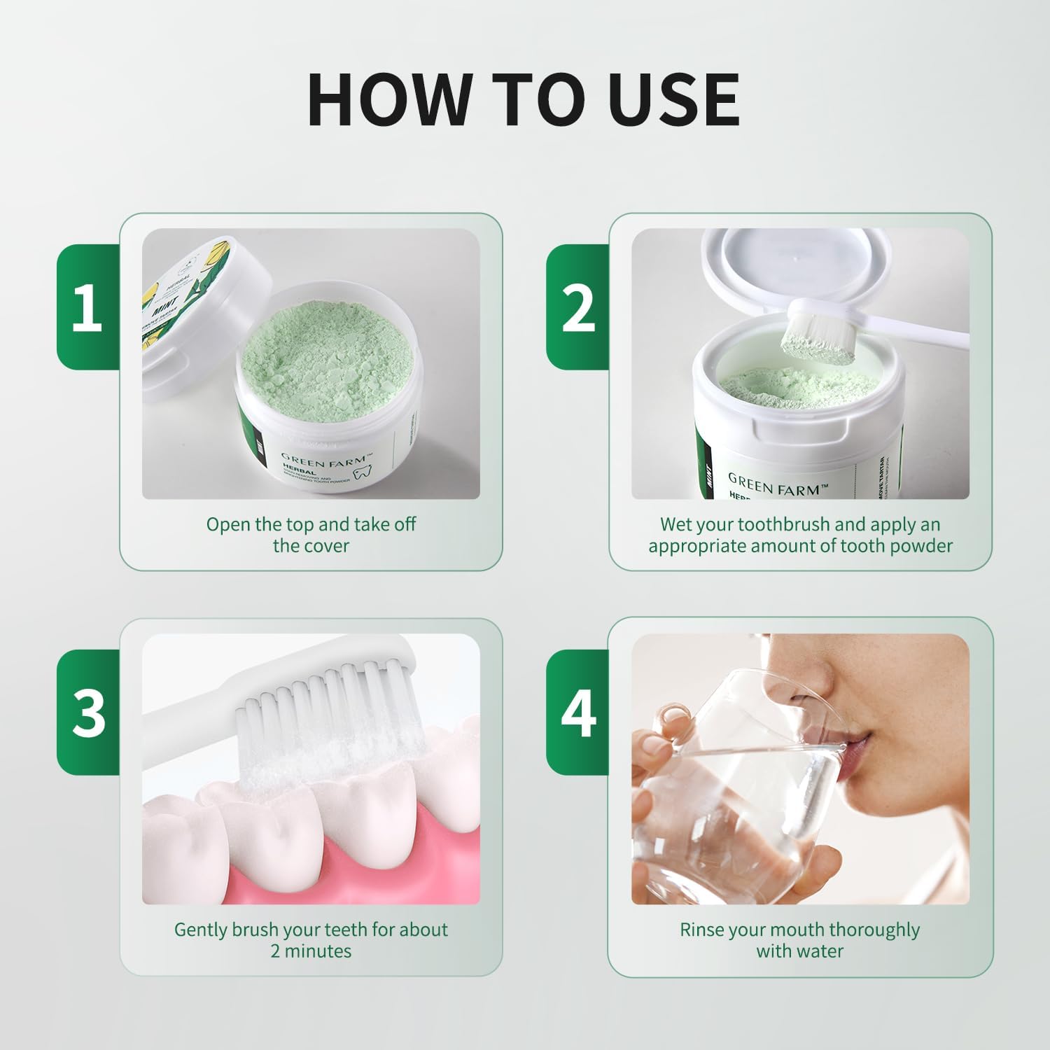 Natural Mint Tooth Powder with Xylitol - Enamel Safe Teeth Whitening Powder for Plaque Removal & Gum Care, Potent Herbal Formula, 3pcs