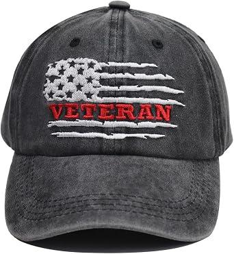 Distressed Veteran Army Hat for Men and Women, US Patriotic Adjustable Embroidered American Flag Baseball Cap