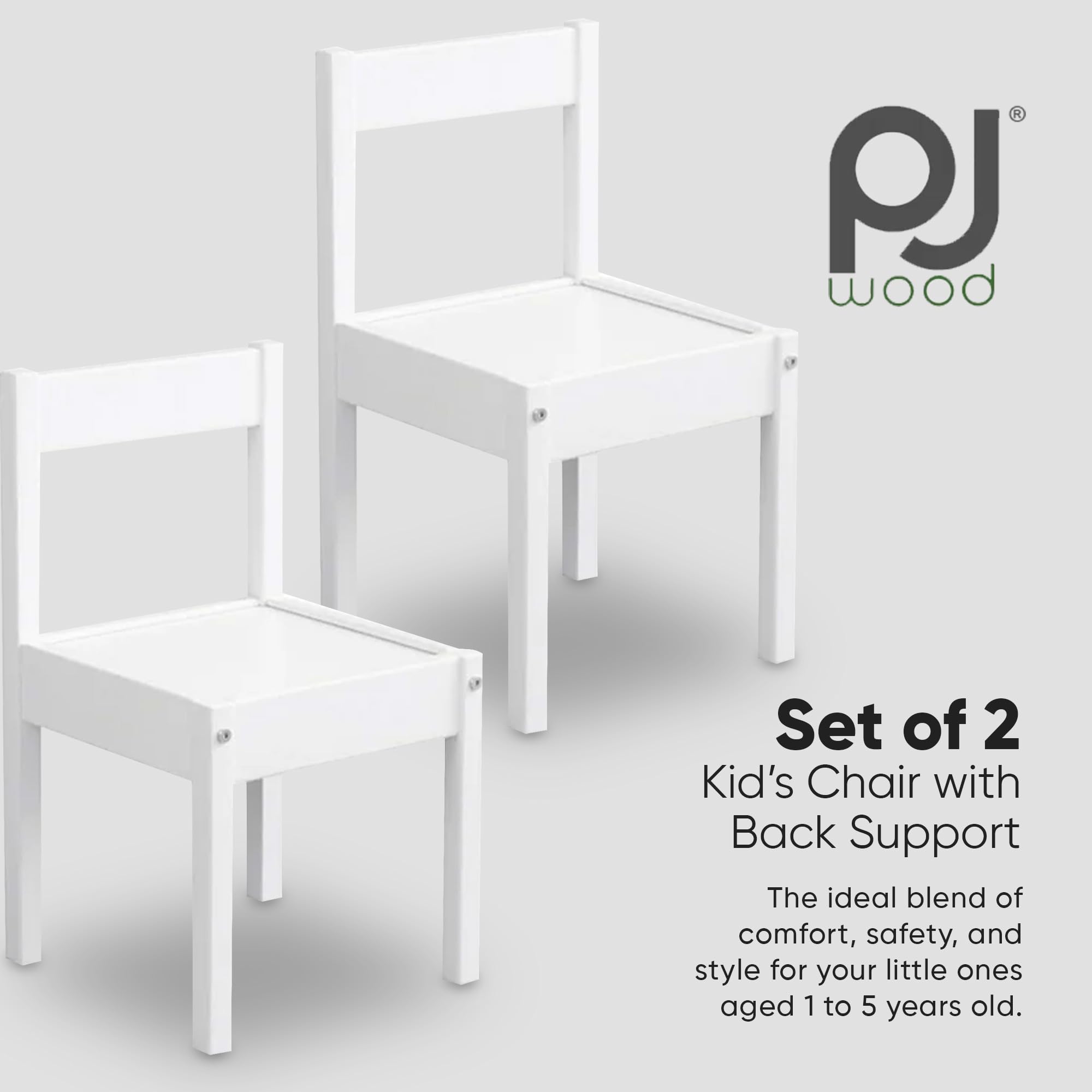 PJ Wood Kids Chair with Top Rail Back Support and Tight Furniture Fixings for Reading, Arts and Crafts, Eating and Other Activities (Set of 2)