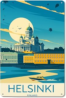 Helsinki Travel Wall Decor Retro Metal Sign Poster for Garage Man Cave Bathroom Bedroom Farm Inspirational Popular Wall Art 8x12 Inch Signs Posters