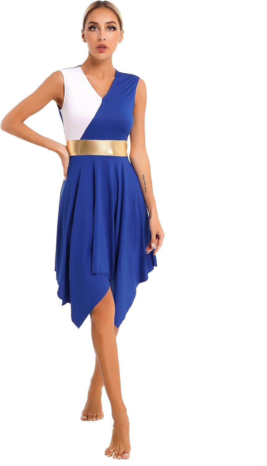 Shinsto Women Asymmetrical Color Block Liturgical Praise Dance Dresse Tunic Church Lyrical Dance Costume