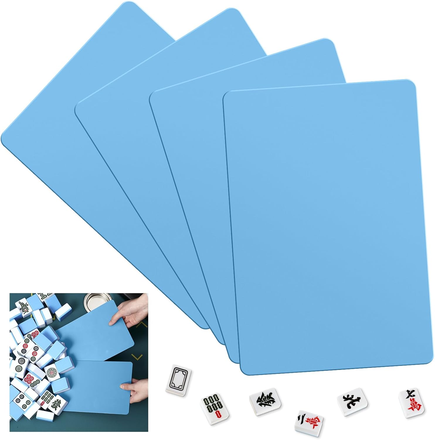 Seenelling 4 Pcs Mahjong Tile Mixer Shuffler for Mixing and Shuffling Tiles Plastic Game Accessories Gifts for Mahjong Lovers Playing Game (Light Blue)