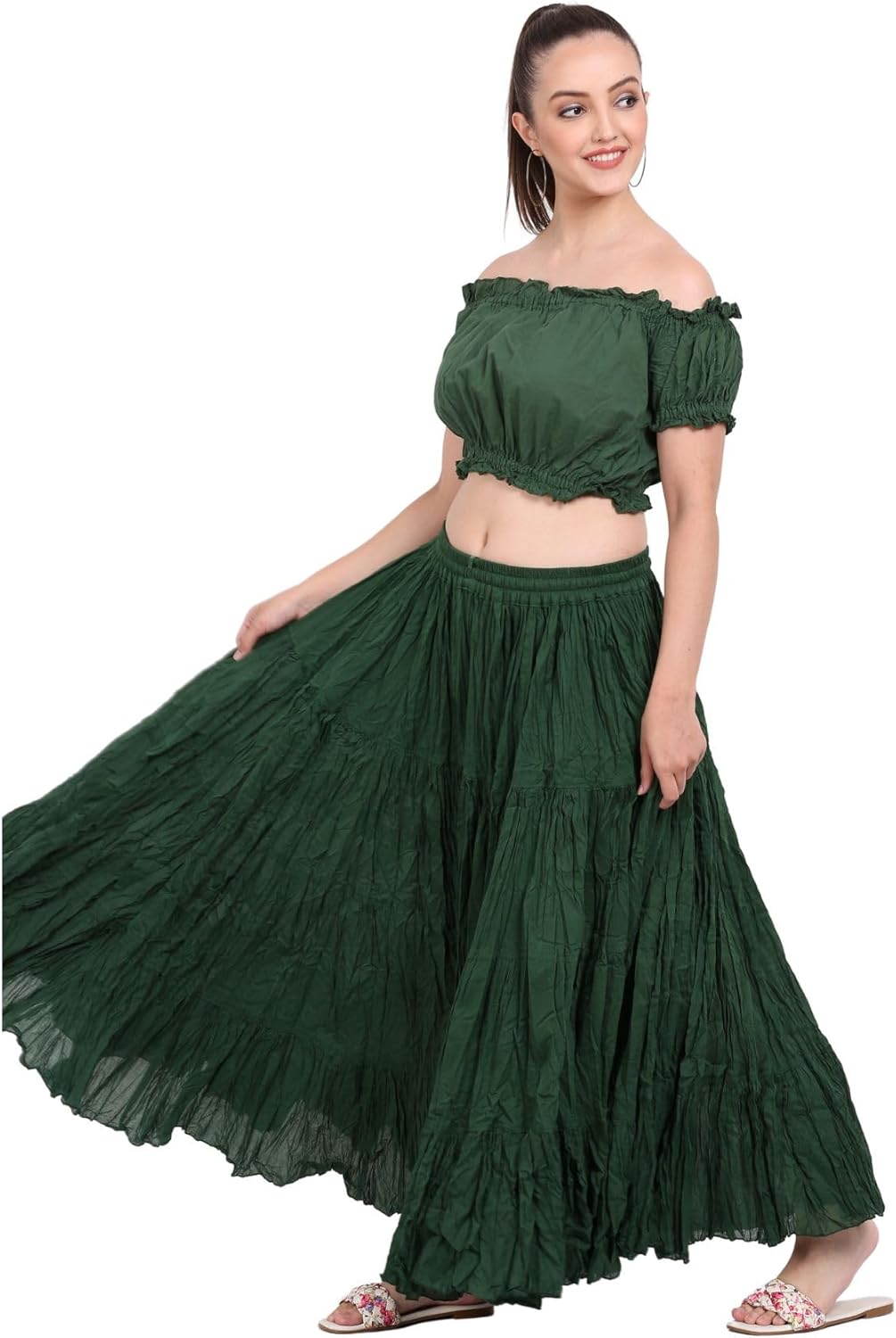 Wevez Women’s 40 Inch Cotton Full Circle Elastic Waist Tribal Fusion Belly Dance A Line Plus Size Maxi Skirt - Image 7