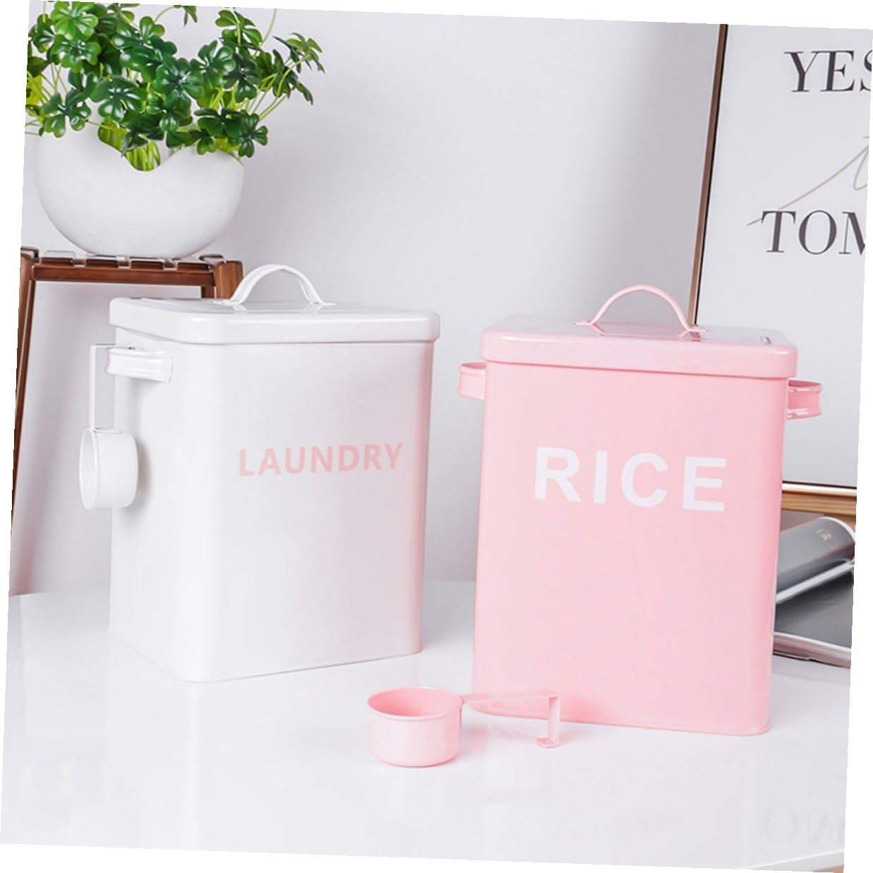 FAVOMOTO Sealed Pet Food Storage Bucket with Measuring Cup Iron Rice Case Large Capacity Dry Food Container for Dog Cat Feeding and Kitchen Use Pink