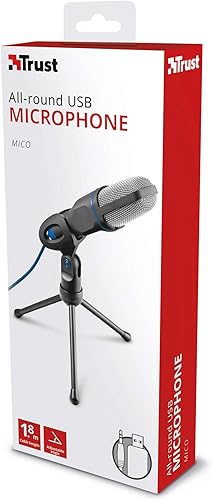 Miniatura 14 de Trust Micrófono de PC Mico, 0.138 in y USB, condensador, soporte de trípode, funciona con laptop, Skype, equipos, Twitch, transmisión, YouTube,