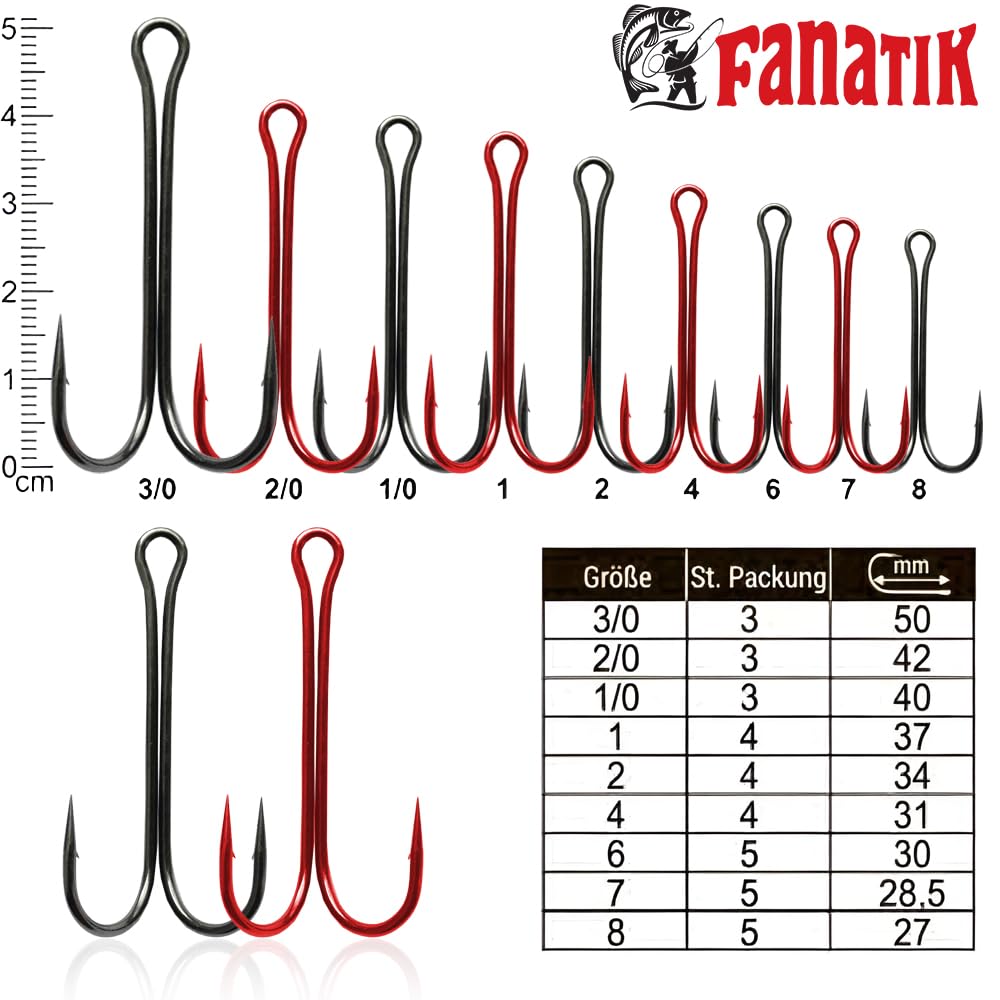FANATIK Ganchos de Pesca Dobles Double FD-1140 tamaño 8, 7, 6, 4, 2, 1, 1/0, 2/0, 3/0 Offset Jig Hook Soft Baits Lures Anzuelos de Pesca para Señuelo de plástico