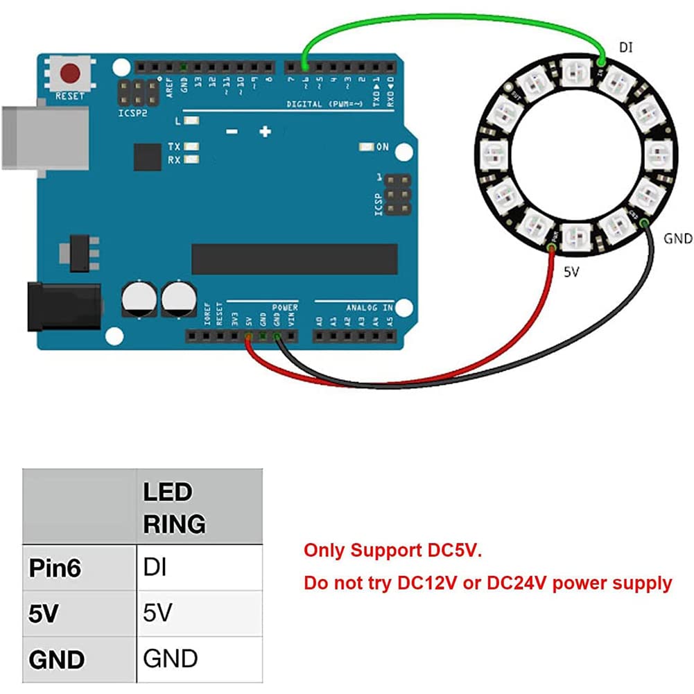Lot de 16 anelli LED RGB 16 x WS2812 5050 a colori con driver integrati a 16 bit per Arduino Raspberry Pi ESP8266 Nodemcu DC5V