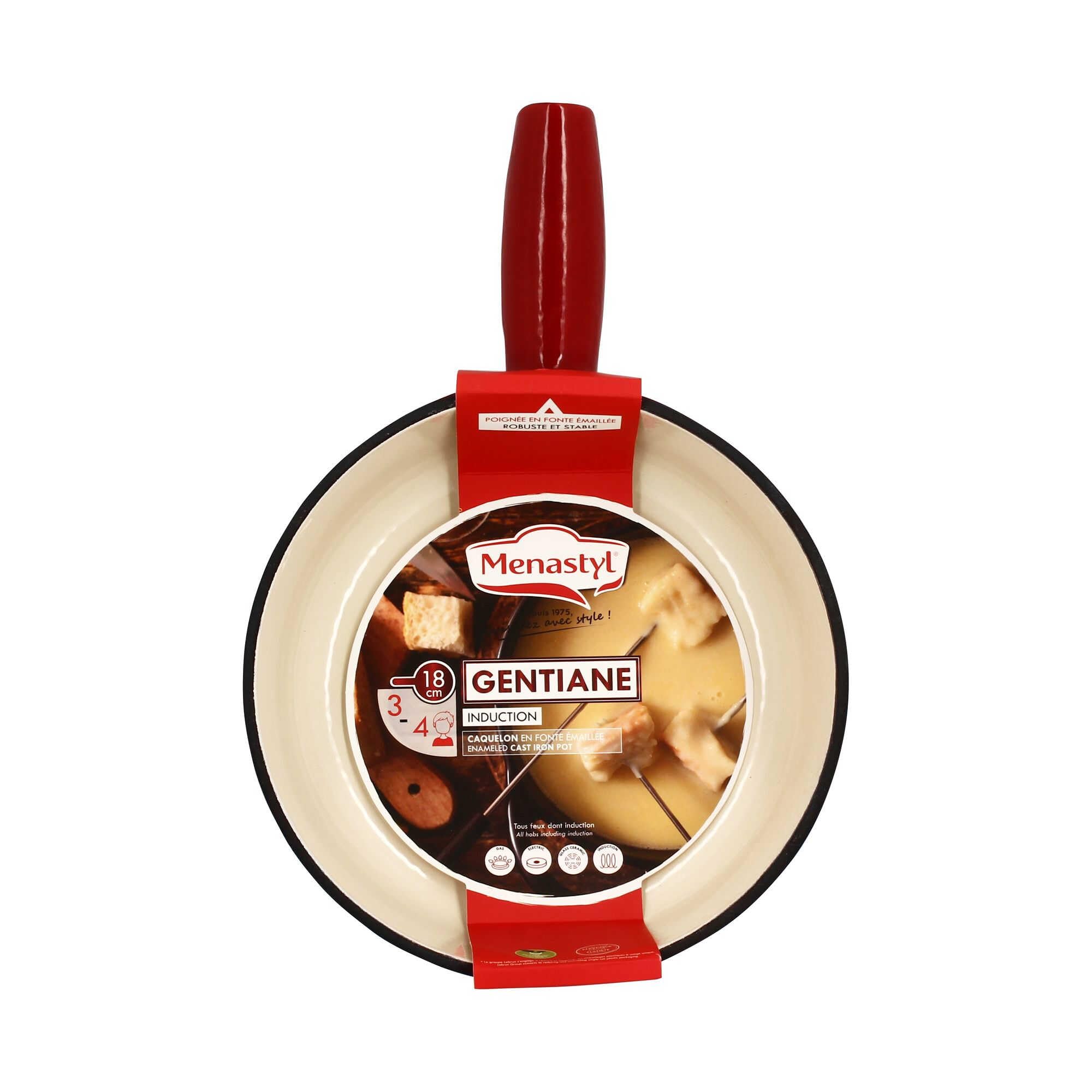 MENASTYL - Caquelon Gentiane 18cm en fonte émaillé rouge - Parfait pour réaliser une fondue savoyarde - 6020020