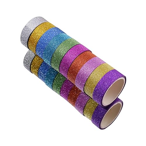 MAGICLULU 20 rollos de cinta autoadhesiva con purpurina colorida de colores mixtos, cinta decorativa brillante impresa de plástico para álbumes de