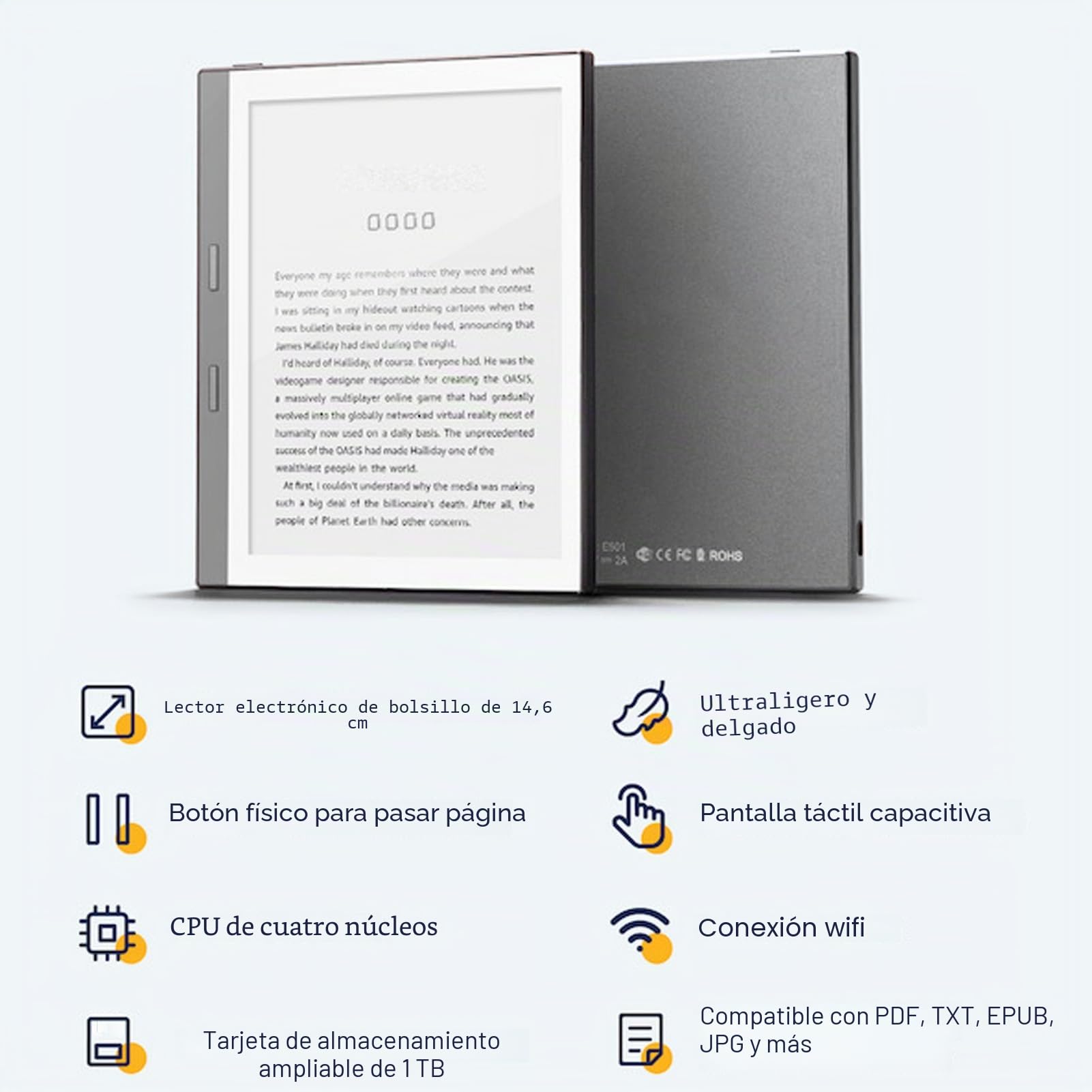 E Reader, Lector de Libros Electrónicos con Pantalla Táctil HD de 5.76 con WiFi y Bluetooth, 1 GB RAM 32GB ROM 198ppi E Tinta Tableta con Micro Storage Card Slot, para Android
