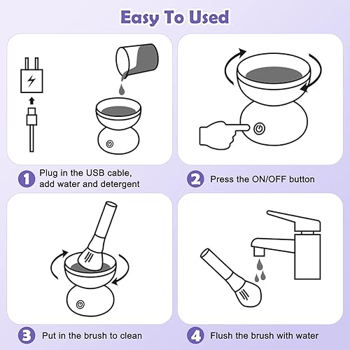 Miniatura 5 de Limpiador eléctrico de brochas de maquillaje, máquina de limpieza de brochas de maquillaje Luxiv Wash apta para todos los tamaños de pinceles