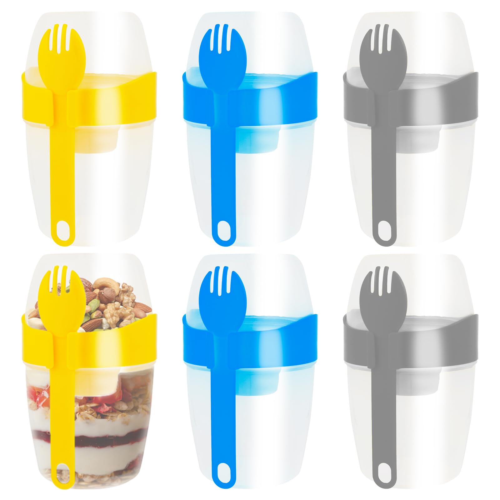 Ghshanog 6Pcs On The Go Cereal Yogurt Cups,560 Ml Overnight Oats Container With Lids And Spoon,Reusable Plastic Milk Pot Breakfast Pot Muesli Cup For Salads Fruit Cereal Milk Porridge