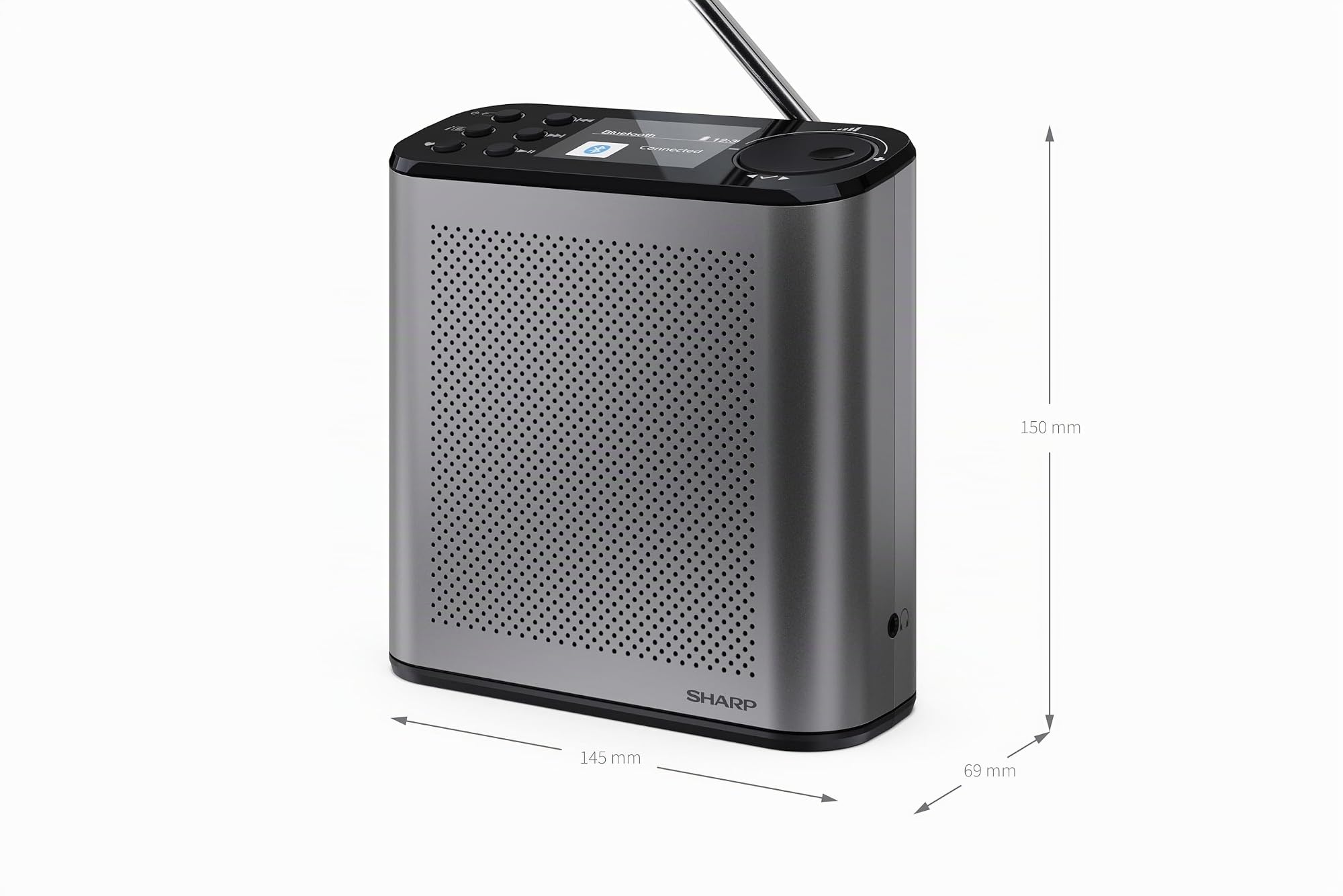SHARP DR-P530 OSAKA Radio digitale portatile, Grigio tempesta | Radio DAB+/FM, Bluetooth 5.3, BestTune™, display a colori 2,4", batteria Li-Ion e USB-C