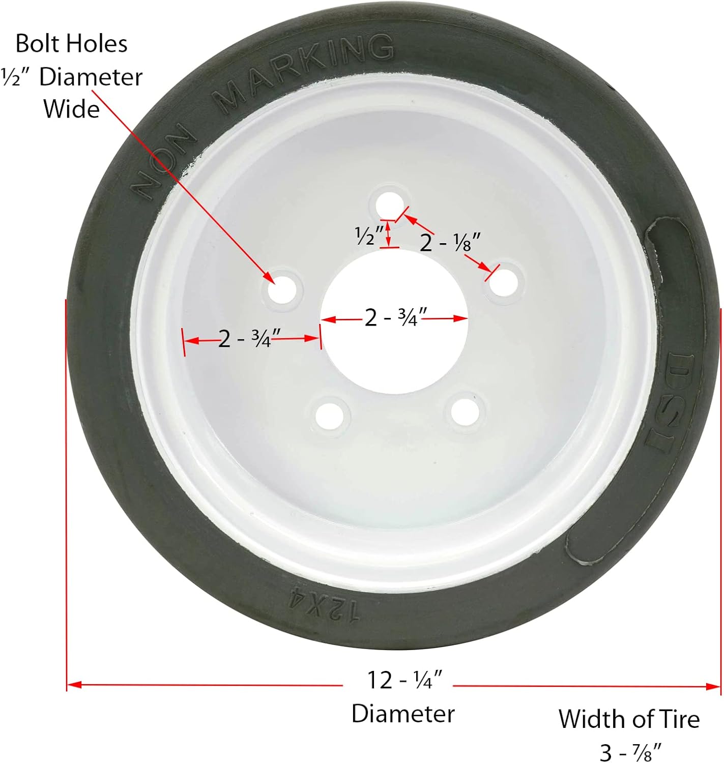 Mytee Products (4 Pack) SkyJack 158437 Scissor Lift Tires 12 x 4, Plain- Model # SJIII3219, SJIII3015, SJIII3215, SJIII3019 | Non-Marking Wheel Assembly