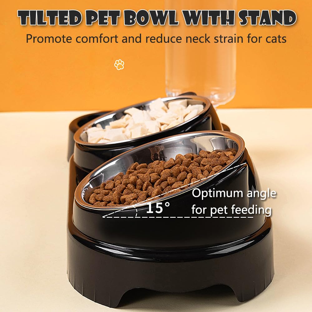 Marchul Kattenkommen, Gravity water- en voerbak, 15° hellende voerbak voor Ccat en kleine hond, verhoogde voerbak met automatische waterfles Marchul Kattenkommen, Gravity water- en voerbak, 15° hellende voerbak voor Ccat en kleine hond, verhoogde voerbak met automatische waterfles