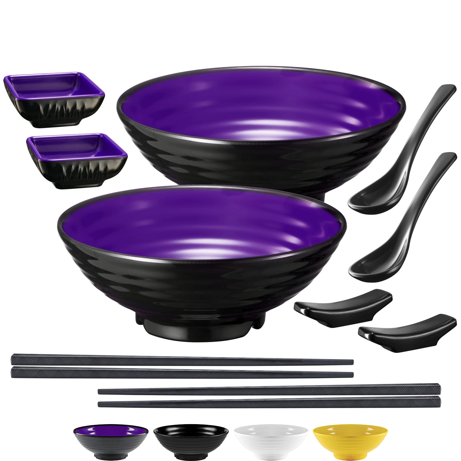 Unbreakable Ramen Bowl Set with Chopsticks and Spoon: 1 large Japanese Style Melamine Ramen Bowl, Dipping Bowl and Chopsticks and Stand for Asian Pho Soup Thai Miso Udon Wonton (1 Bowl Set, Red-Black) — Amazon image 9