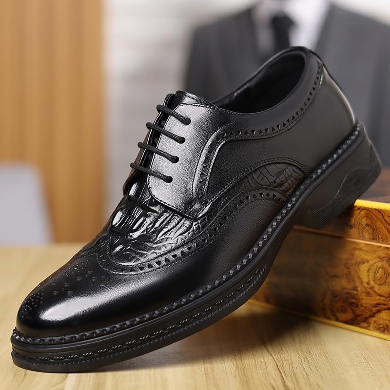 Men's Alligator Print Leather Lace Up Oxford Shoes Classic Modern Formal Dress Shoes Wedding Shoes Fashion Classic Carved Low Heels Shoes3