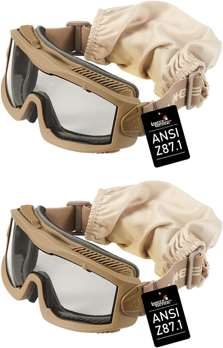 Lancer Tactical Two Pack AERO Airsoft Tactical Safety Goggles ANSI Z87.1-Anti-Fog Glasses, 3mm Dual Pane Lens for Hunting, Paintball, Cycling