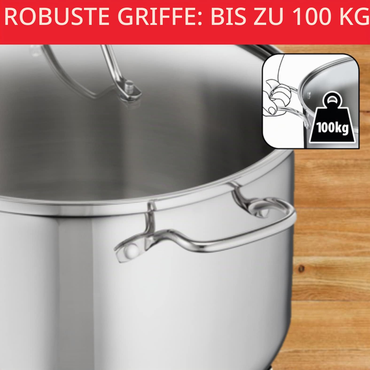 Tefal Intuition XL Kochtopf 36 cm / 17,5 l, Induktion, Edelstahl 18/10, 5 Jahre Garantie, robuste genietete Griffe, Glasdeckel B8647504