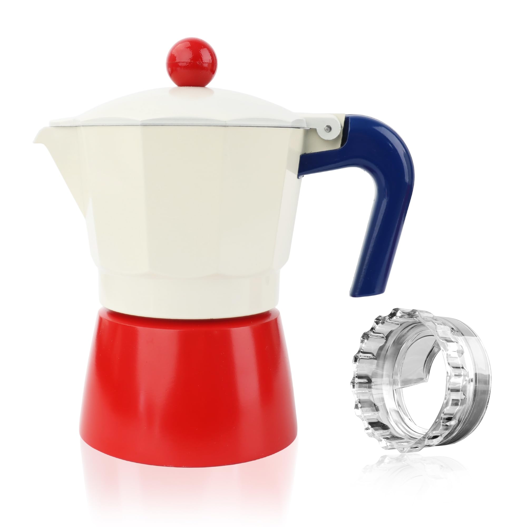 ShanSon Moka Pot - Cafetera italiana de 3 tazas de 5 onzas, cafetera italiana manual de percolador de café cubano, cafetera italiana espresso Greca para capuchino o café con leche, rojo/blanco