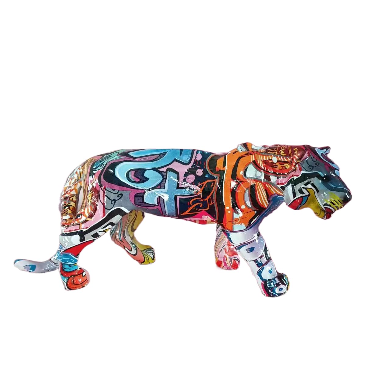 Elymwoo A Big Sculpture Lion Tiger Statue Colorful Water Transfer Bstract Graffiti Nimal Sculpture, Home Birthday Gift, Living Room Study Rt Decoration, 10-14 Inches (, 12" Standing Tiger)