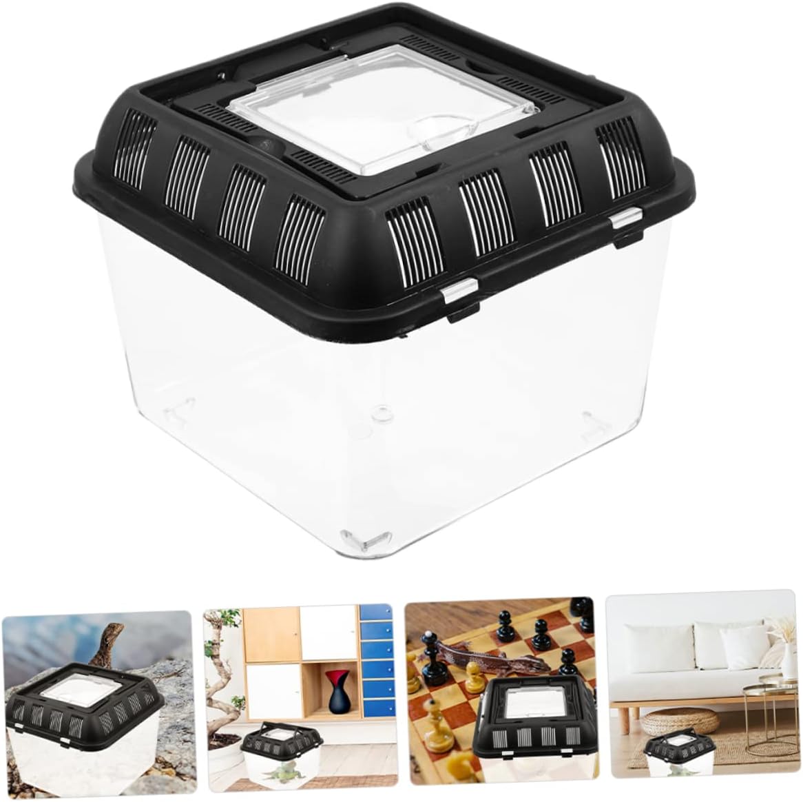 SUPVOX Reptile Breeding Box Handle for Turtles Snakes and Spiders Sturdy Plastic Turtle Habitat Tank 2-Piece Feeding Container for PET Reptiles