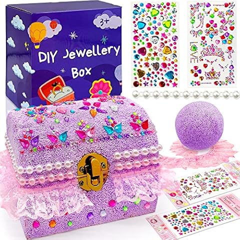 Lubibi Wooden Jewellery Box Craft Kit for Kid,8 PCS Decorate-Your-Own Jewellery Box Soft Colored Air-Dried Foam Clay DIY Craft Kit, Birthday Christmas Party Gift for Girl Aged 4 5 6 7 8 9 10 11 12 Cover