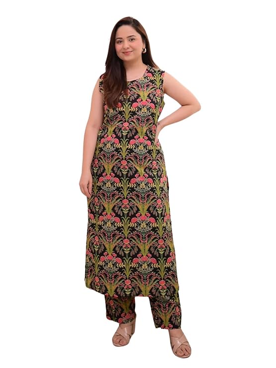 Leriya Fashion Anarkali Kurta Set for Women – Printed Kurta & Straight Pant | Festive Indian Traditional Outfit for Functions & Puja – BLACK