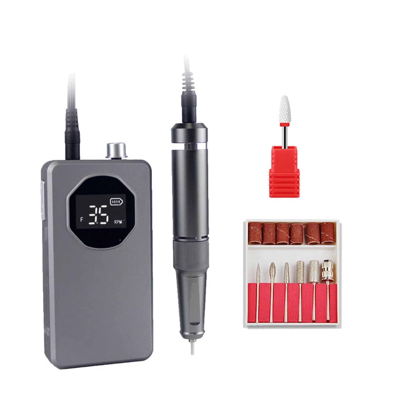 Nagelfräser, 35000RPM Professionelle Elektrische Nagelschleifer for Maniküre Pediküre Wiederaufladbare Schnurlose Nagelbohrmaschine for Gel-entferner(Gris)