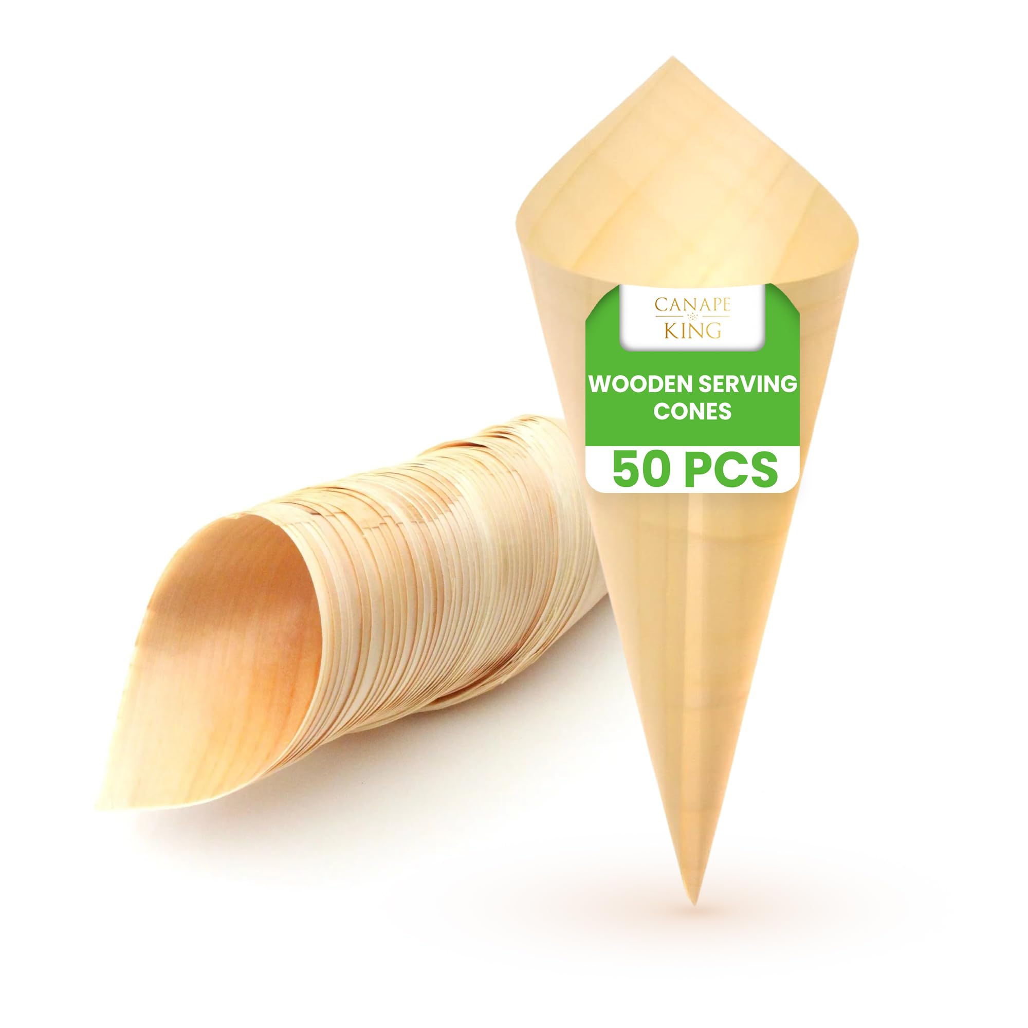 Disposable Wooden Serving Cones 50 Pcs |100% Biodegradable Ice Cream Snacks BBQ Holder (5cm Diameter x 9cm Depth) | Suitable for Christmas Weddings Parties Food Takeaway