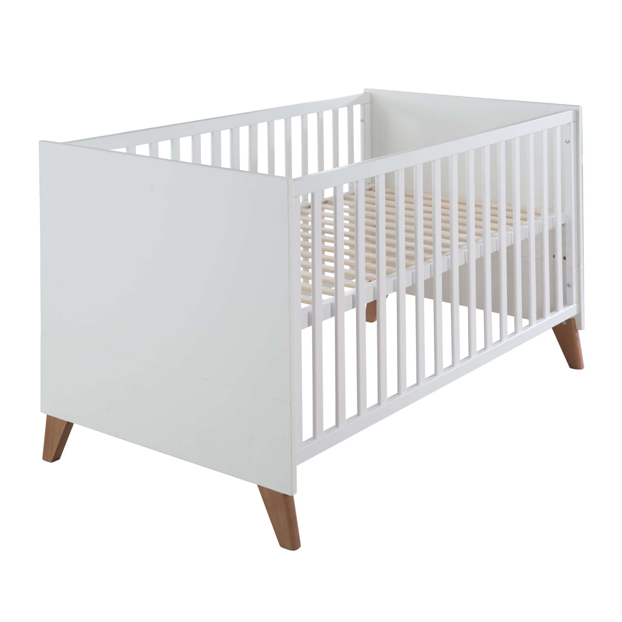 roba Babybett Ole 70 x 140 cm - Mitwachsendes Gitterbett aus Massivholz, Weiß lackiert