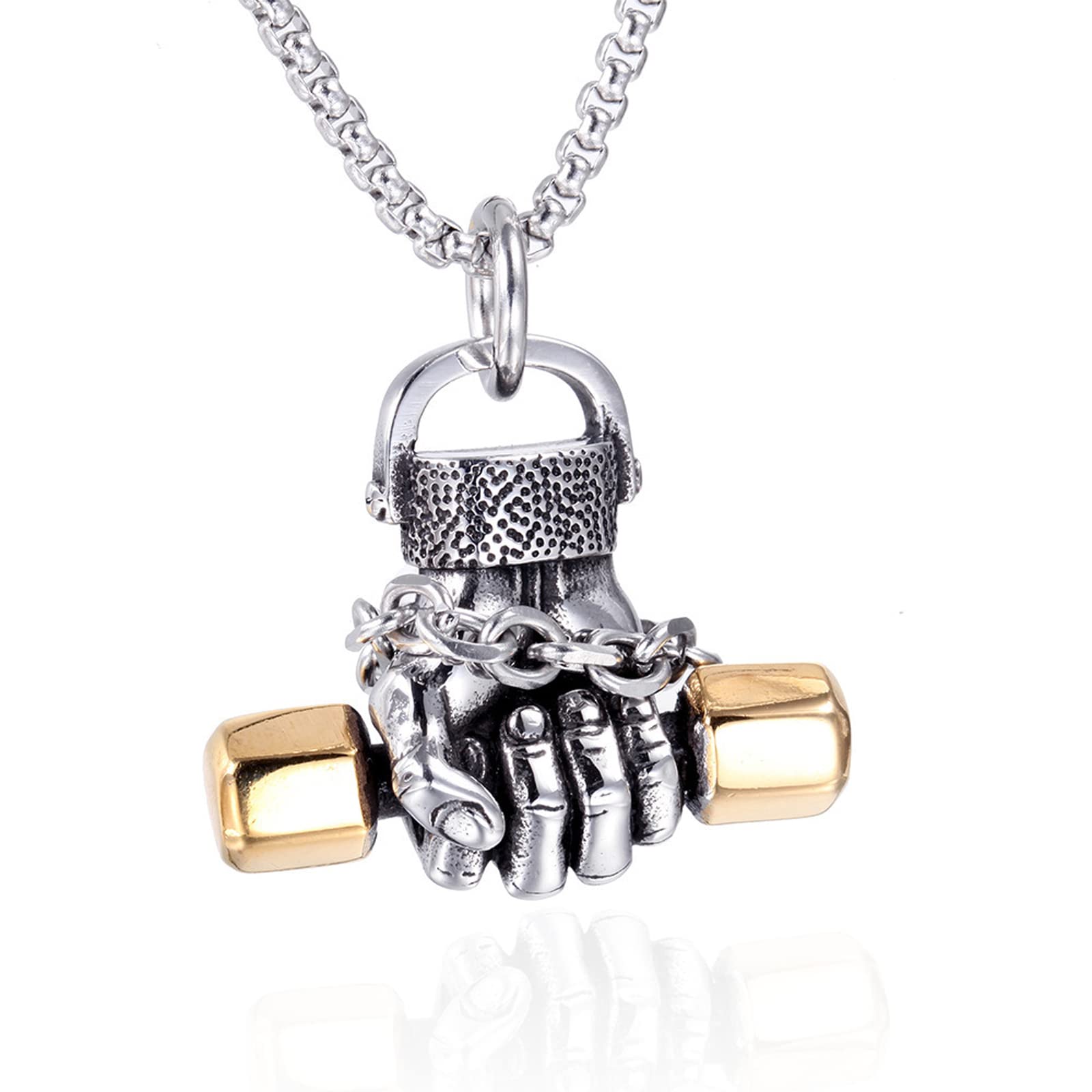 Hcma Men's Gold-Lifting Dumbbel Fitness Fist Dumbbell Necklaces Pendants Punk Chain For Boyfriend Titanium Steel Hip Hop Party Jewelry Creativity Gift