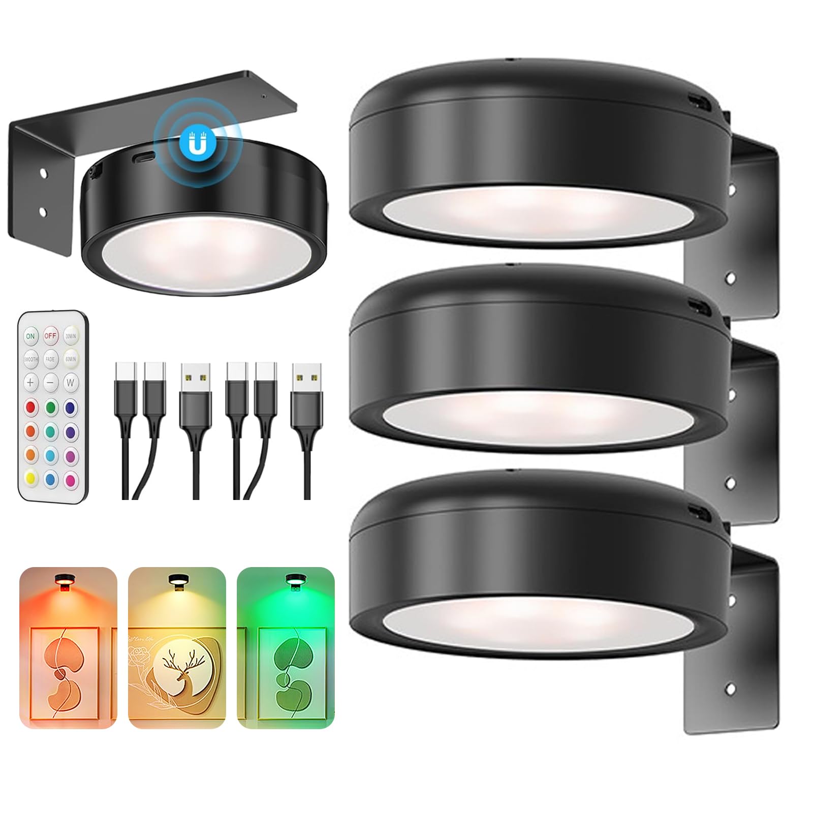 Kottwca 4 Pack Picture Lights for Wall 13 Colors Rechargeable Wall Lights Indoor