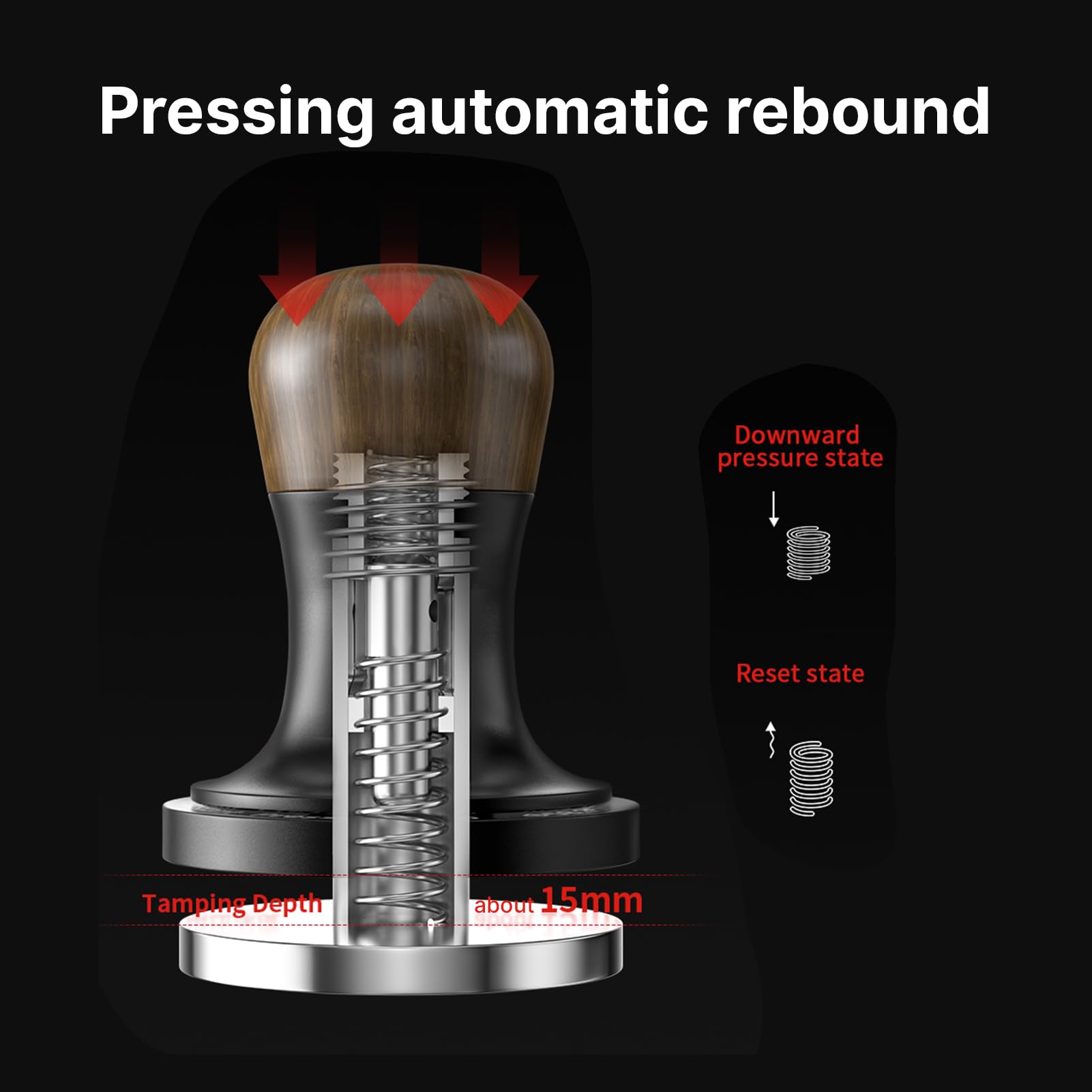 Tamper de café de base plana MHW de acero inoxidable 304, Tamper con resorte calibrado de presión constante de 30 libras, Tamper de espresso con retroalimentación de (53mm)