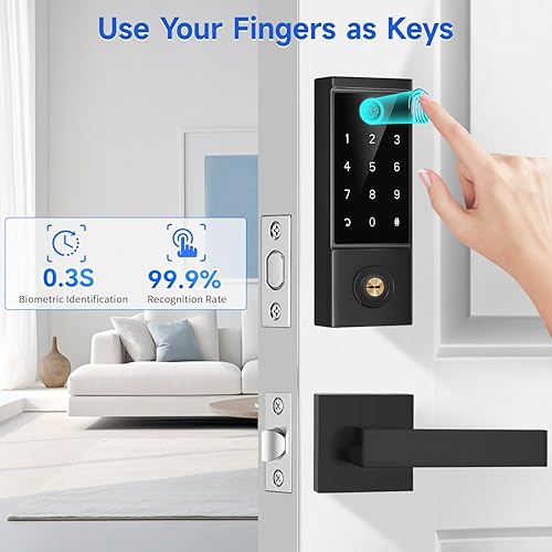 Miniatura 5 de BEBASIA Cerradura de huellas dactilares con control de aplicación con asa, juego de cerradura inteligente de puerta delantera sin llave, cerrojo de