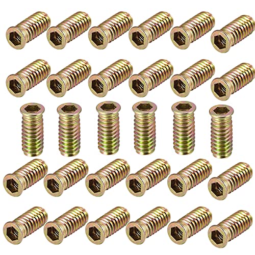 YiYFiT 30Pcs M8x30mm Furniture Threaded Insert Nuts,Carbon Steel Zinc Plated Threaded Bolt Fastener Interface Hex Socket Drive Threaded Insert Nuts for Wood Furniture